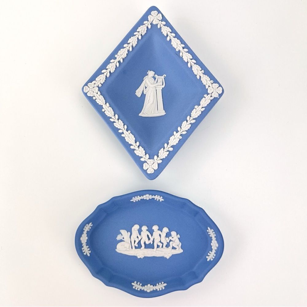 Wedgwood Jasperware Diamond and Oval Shaped Trinket Dishes Made In England